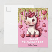 ハートヴァレンティーンズデイユニコーン名前をカスタムするはがき ポストカード (正面/裏面)