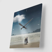 ハート上のビーチ。 スクエア壁時計 (傾斜)