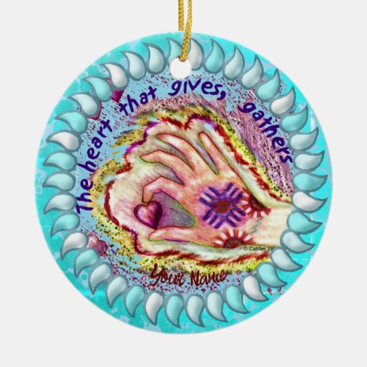ハート与えギャザークリスチャンオーナメント セラミックオーナメント (正面)