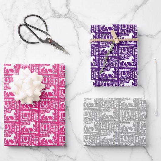 ハート乗馬テーマかわいいガーリー ラッピングペーパーシート (正面)