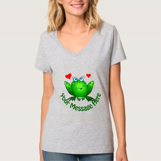 ハート付きのキュートなカエルにメッセージを入れよう Tシャツ (正面)