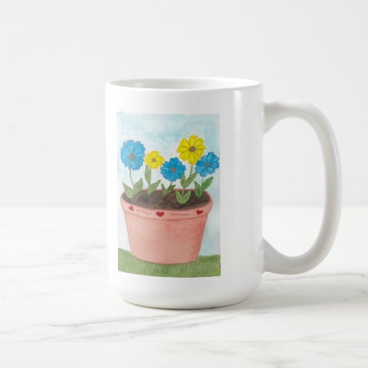 ハート付きの花瓶の想像上の花 コーヒーマグカップ (右)