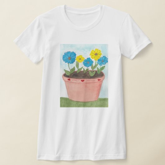 ハート付きの花瓶の想像上の花 Tシャツ (レイダウン)
