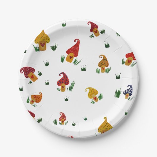 ハート付きカスタムキノコ紙プレート7 in ペーパープレート (正面)