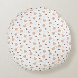 ハート付きテディパターン ラウンドクッション