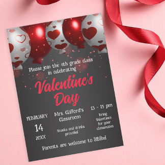 ハート付きバルーンValentine's Dayスクールパーティー 招待状