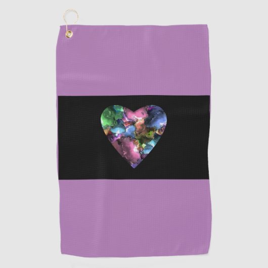 ハート付きパープルゴルフタカラフルオル ゴルフタオル (正面)