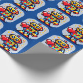 ハート付きロボット – かわいいピクセルアートSci-Fiデザイン ラッピングペーパー (角)