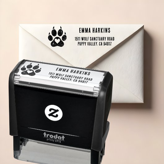 ハート付き犬の足跡 リターンアドレス セルフインキングスタンプ