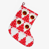 ハート付き白い赤いクリスマスツリー ラージクリスマスストッキング (正面 (吊り時))