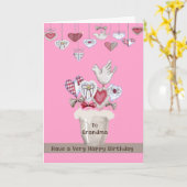 ハート付き誕生日おばあちゃん用ピンクの祖母カード カード (黄色い花)