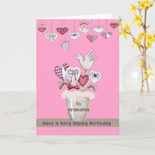 ハート付き誕生日おばあちゃん用ピンクの祖母カード カード (黄色い花)