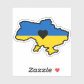 ハート付き青と黄色のウクライナの地図 シール (シート)