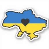 ハート付き青と黄色のウクライナの地図 シール (正面)