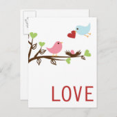 ハート付き鳥の家族 ポストカード (正面/裏面)