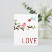 ハート付き鳥の家族 ポストカード (スタンド正面)