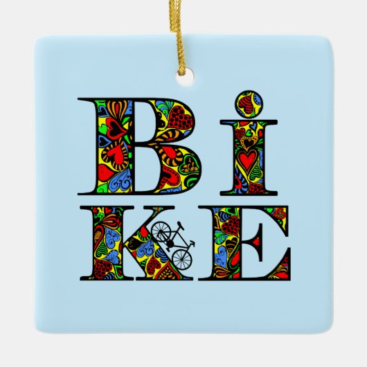ハート充填バイク文字 セラミックオーナメント (正面)