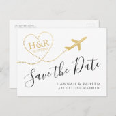 ハート先結婚式救日付 案内ポストカード (正面/裏面)