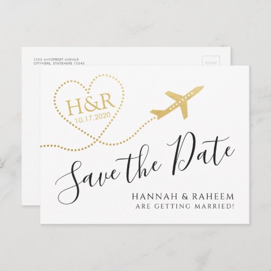 ハート先結婚式救日付 案内ポストカード (正面/裏面)