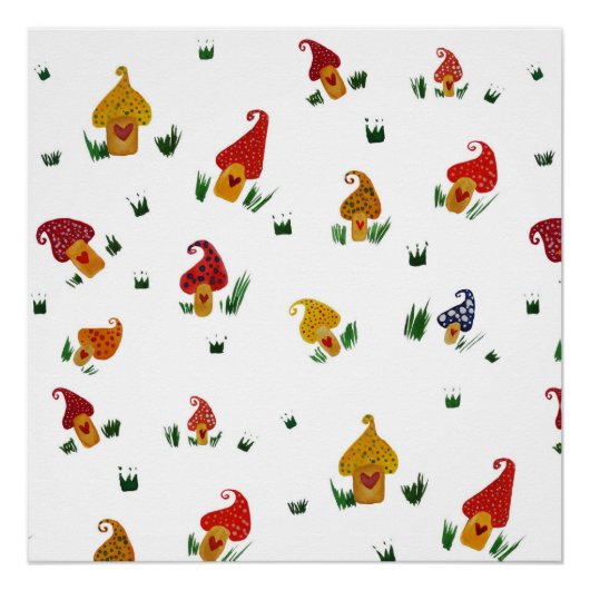 ハート入りキノコのポスター紙（半光沢） ポスター (正面)