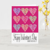 ハート入りハッピーバレンタインデー誕生日 カード (黄色い花)