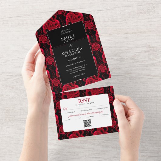 ハート全員の結婚式への招待 オールインワン招待状 (貼ってはがせる)