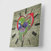 ハート内の多肉植物 スクエア壁時計 (傾斜)