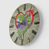 ハート内の多肉植物 ラージ壁時計 (傾斜)