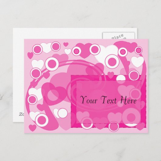 ハート円ピンクス日付の保存 案内ポストカード (正面/裏面)