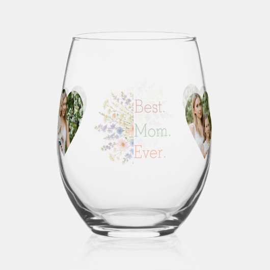 ハート写真とフローラデザイン- Perfect Mother's Day ステムなしワイングラス (正面)