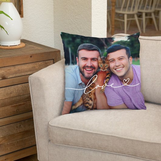 ハート写真と白いスクリプトで愛カスタムする クッション