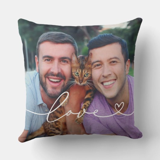 ハート写真と白いスクリプトで愛カスタムする クッション (裏面)