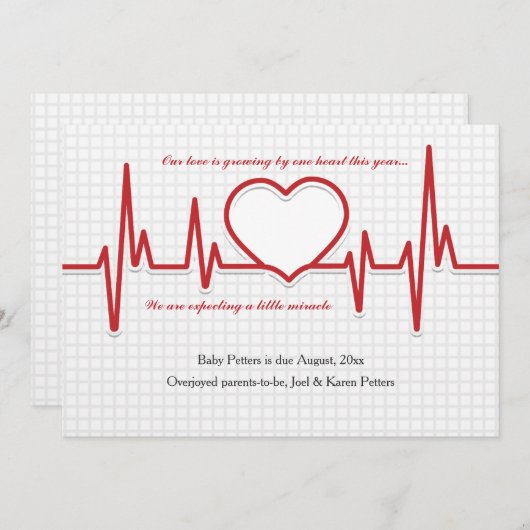 ハート写真の妊娠告知の殴打 案内状 (正面/裏面)