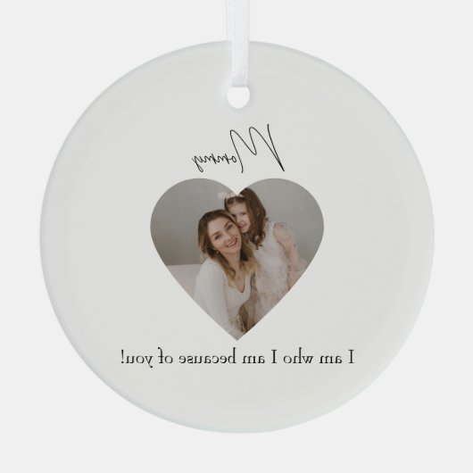 ハート写真カスタムとMomへのメッセージの贈り物 –  ガラスオーナメント (裏面)