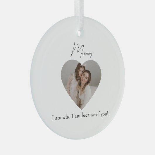ハート写真カスタムとMomへのメッセージの贈り物 –  ガラスオーナメント (正面右)