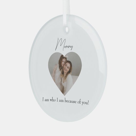 ハート写真カスタムとMomへのメッセージの贈り物 –  ガラスオーナメント (正面左)