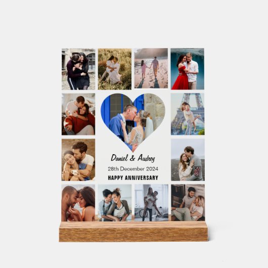 ハート写真コラージュの記念日ギフトのパーソナライズ アクリルサイン (正面)
