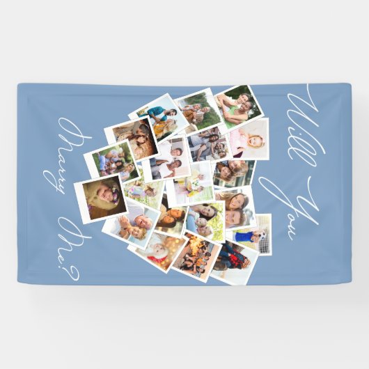 ハート写真コラージュは私と結婚するブルーバナー 横断幕 (横)