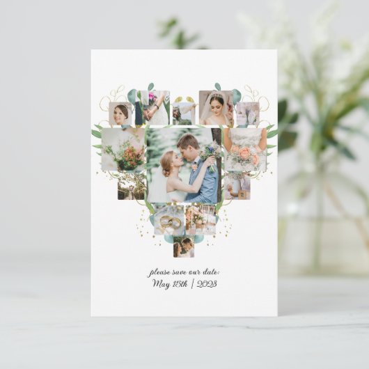 ハート写真コラージュ夫婦の結婚式の日付を保存 セーブザデート (スタンド正面)