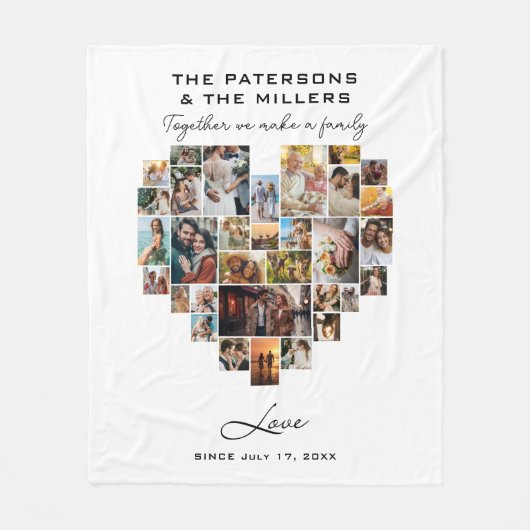 ハート写真コラージュ家族の記念日 フリースブランケット (正面)