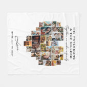 ハート写真コラージュ家族の記念日 フリースブランケット (正面(横))