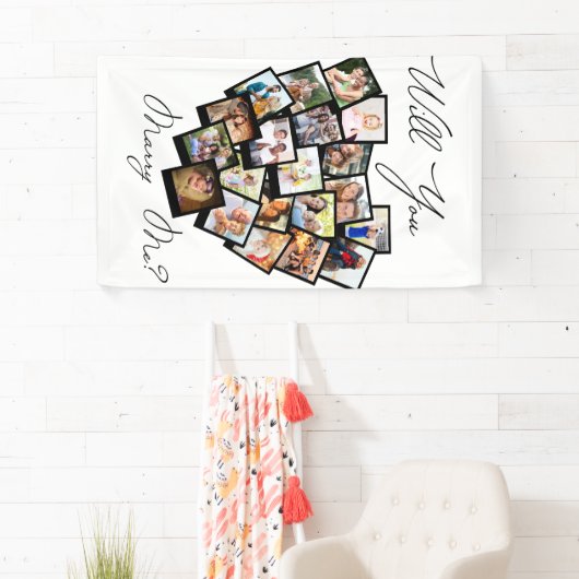 ハート写真コラージュ私と結婚する白黒 横断幕 (インサイチュ)