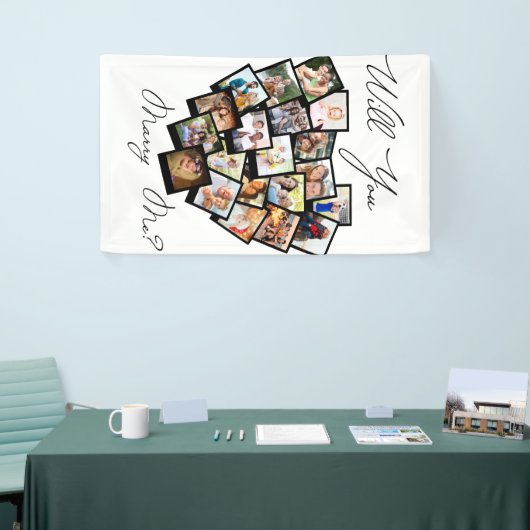 ハート写真コラージュ私と結婚する白黒 横断幕 (トレードショー)