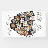 ハート写真コラージュ私と結婚する白黒 横断幕 (横)