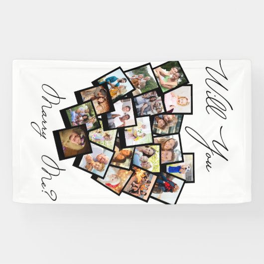 ハート写真コラージュ私と結婚する白黒 横断幕 (横)