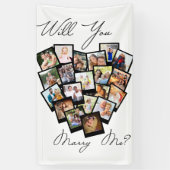 ハート写真コラージュ私と結婚する白黒 横断幕 (縦)