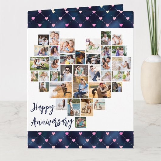 ハート写真コラージュ36写真の愛のハート記念日 カード (正面)