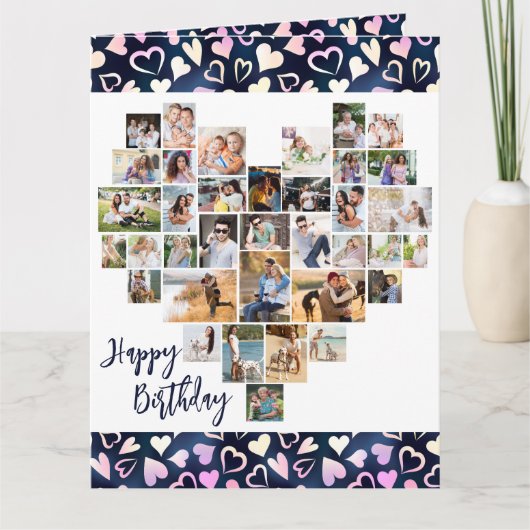ハート写真コラージュ36枚ハート任意の年齢誕生日 カード (正面)