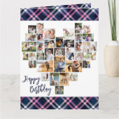 ハート写真コラージュ36 Pic Plaid任意の年齢誕生日 カード (正面)