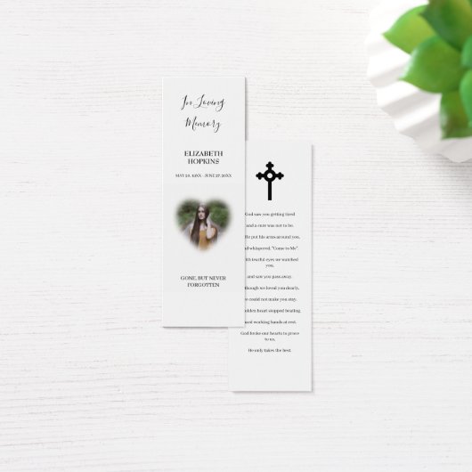 ハート写真葬儀記念詩ブックマークカード (デスク)